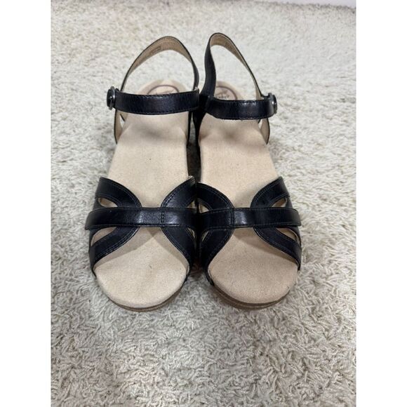 Dansko Season Black Leather Wood Grain Ankle Strap Open Sandals Size EU 40 US 10 - Picture 5 of 13